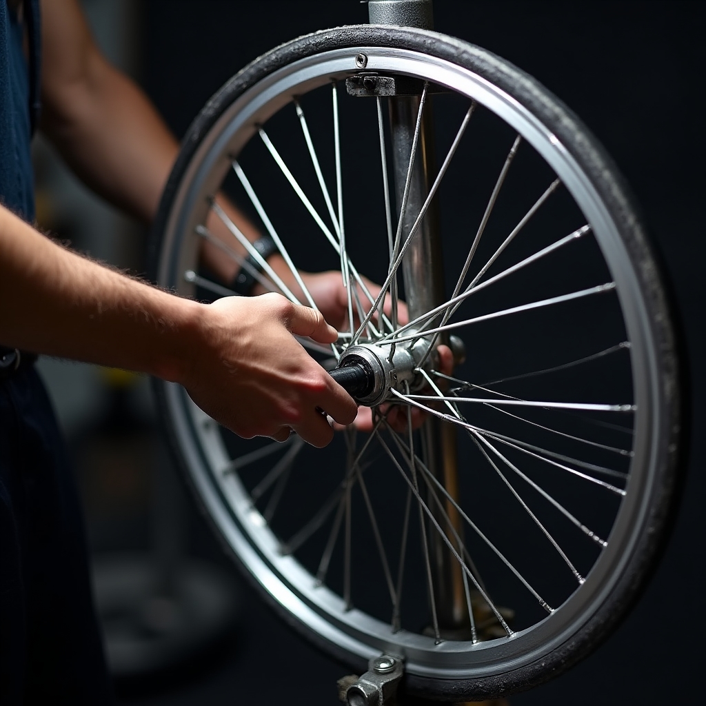 Centrowanie koła rowerowego przez mobilnego mechanika